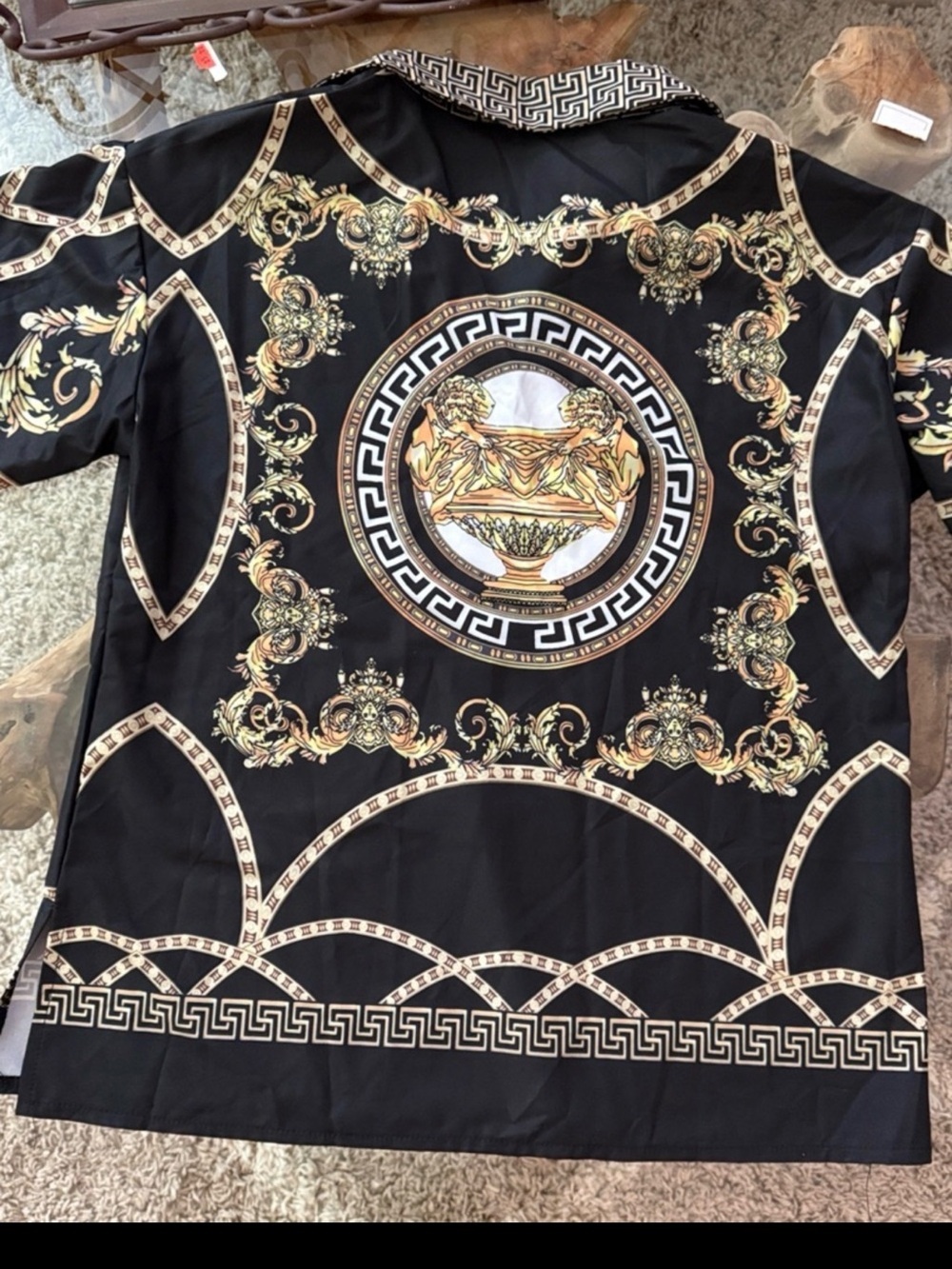 Baroque-Print Button-Up Shirt in Black and Gold - Picture 3 of 15